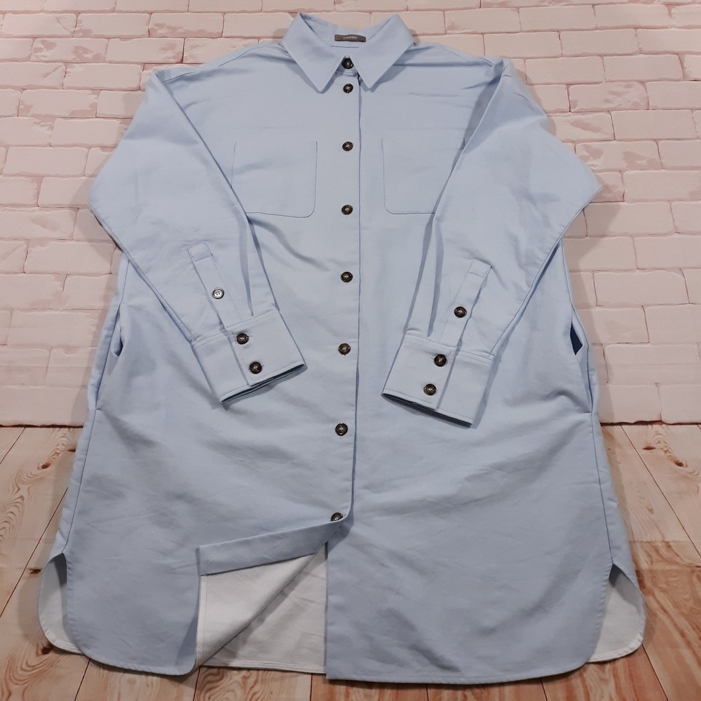 12 Storeez Long Sleeve Shirt‎ Dress Womens Medium Light Blue Cotton Side Pockets
